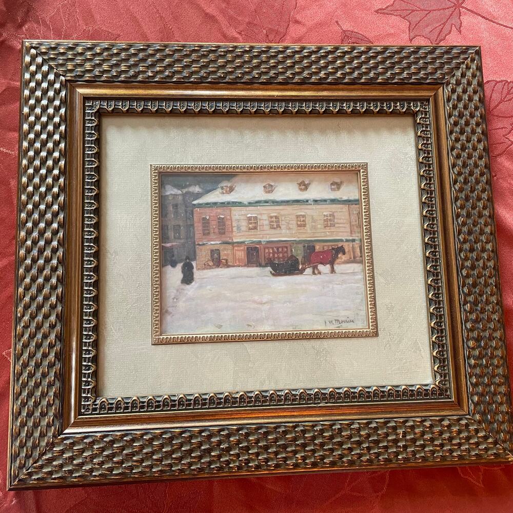Vtg Horse and Wagon Winter Town Scene Print James W. Morrice Canada